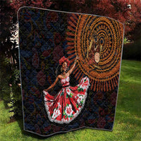 Traditional dance quilt with large paisley medallion and dancer in red floral dress