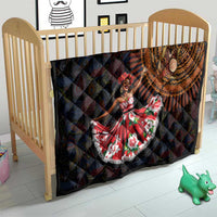 Traditional dance quilt on baby bed, circular paisley medallion and dancer print
