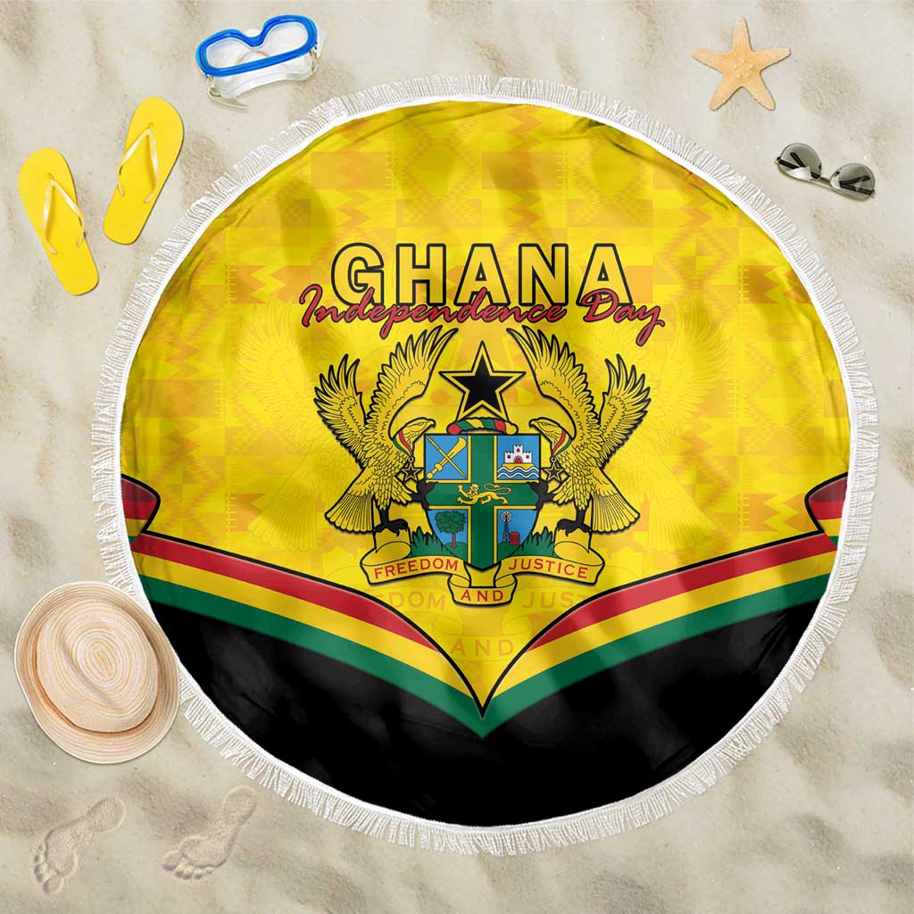 Ghana Independence Day Beach Blanket Coat Of Arms With Kente Pattern