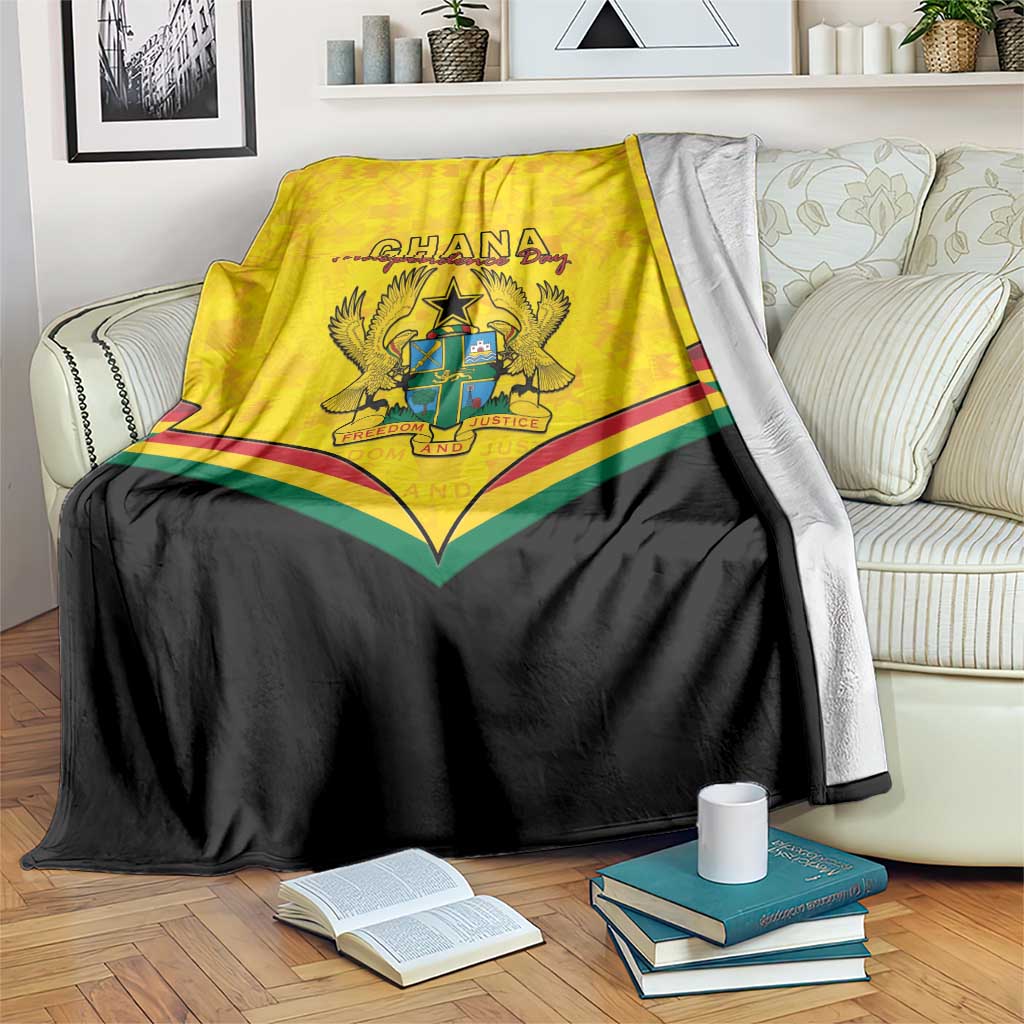 Ghana independence day blanket with coat of arms design, yellow top and black bottom