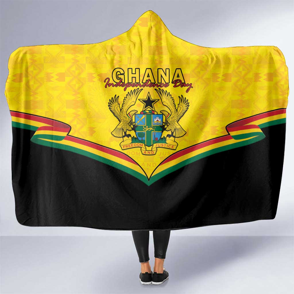 Ghana Independence Day Hooded Blanket Coat Of Arms With Kente Pattern