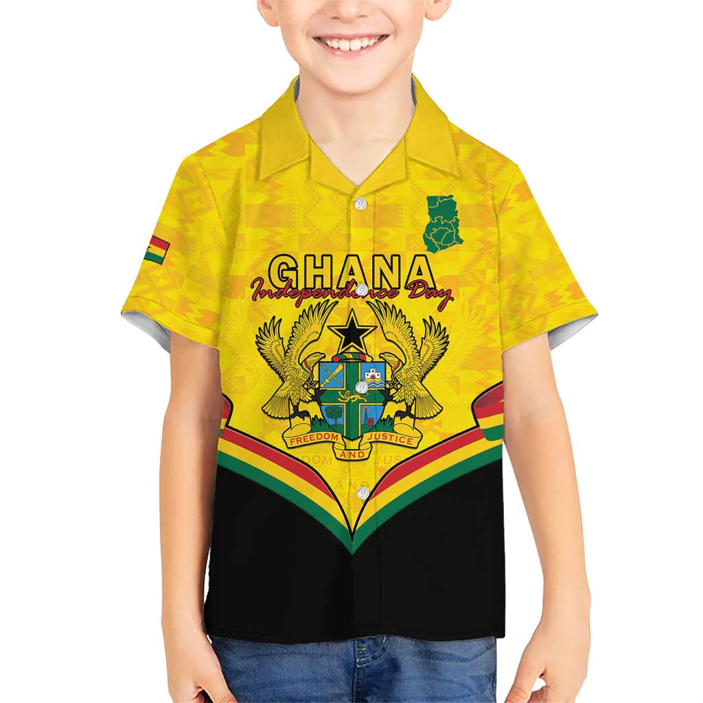 Personalised Ghana Independence Day Kid Hawaiian Shirt Coat Of Arms With Kente Pattern