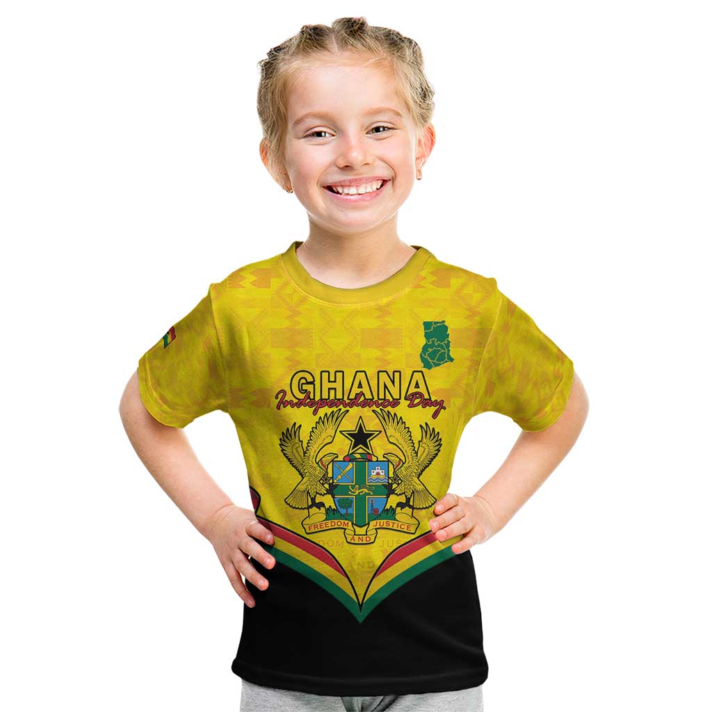 Personalised Ghana Independence Day Kid T Shirt Coat Of Arms With Kente Pattern