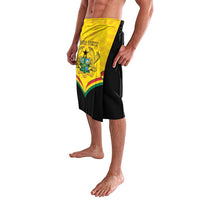 Personalized black wrap skirt with yellow front panel showing Ghana coat of arms