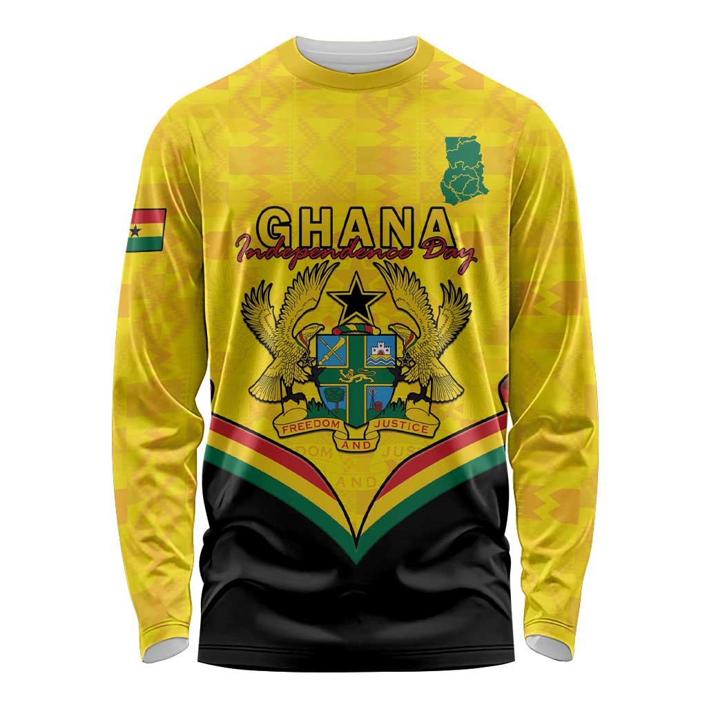 Personalised Ghana Independence Day Long Sleeve Shirt Coat Of Arms With Kente Pattern