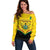 Personalised Ghana Independence Day Off Shoulder Sweater Coat Of Arms With Kente Pattern