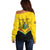 Personalised Ghana Independence Day Off Shoulder Sweater Coat Of Arms With Kente Pattern