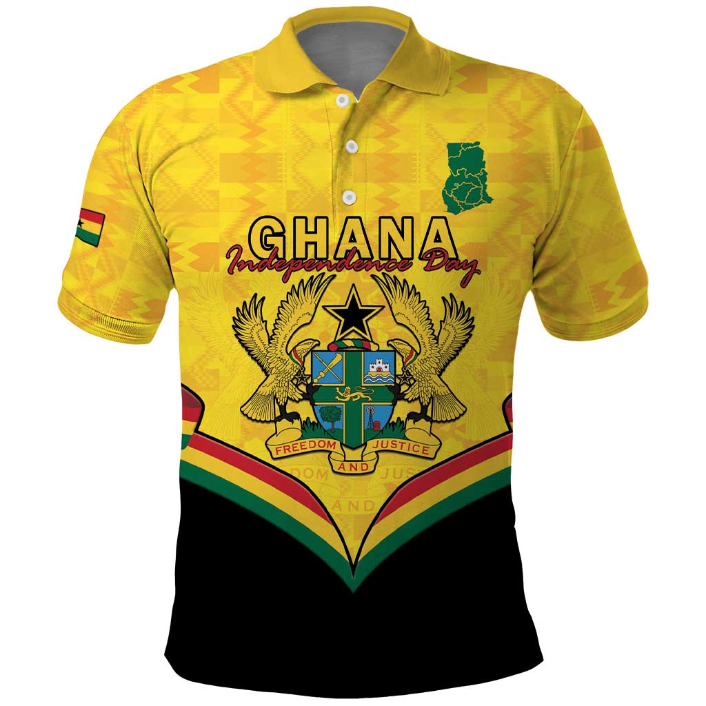 Personalised Ghana Independence Day Polo Shirt Coat Of Arms With Kente Pattern