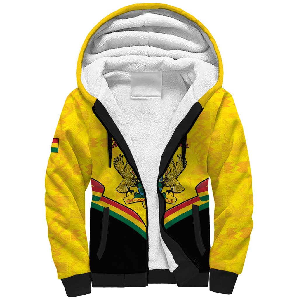 Personalised Ghana Independence Day Sherpa Hoodie Coat Of Arms With Kente Pattern - Wonder Print Shop