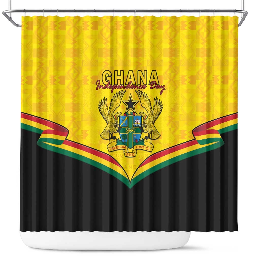 Ghana Independence Day Shower Curtain Coat Of Arms With Kente Pattern - Wonder Print Shop