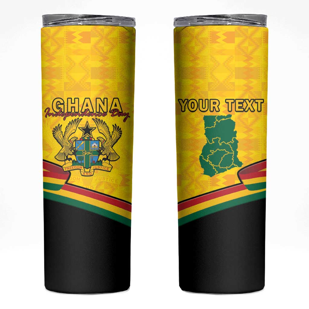 Personalised Ghana Independence Day Skinny Tumbler Coat Of Arms With Kente Pattern - Wonder Print Shop