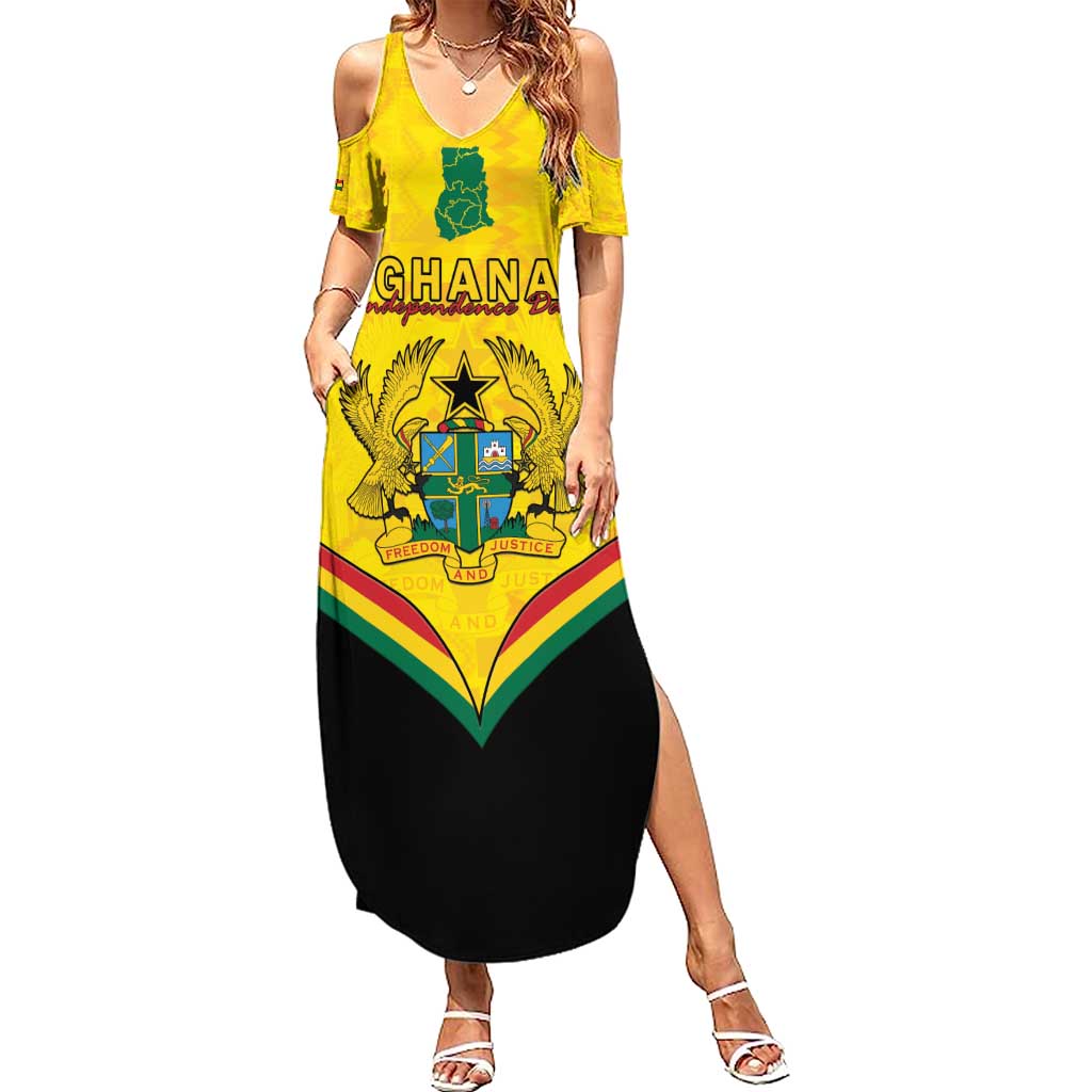 Personalised Ghana Independence Day Summer Maxi Dress Coat Of Arms With Kente Pattern - Wonder Print Shop