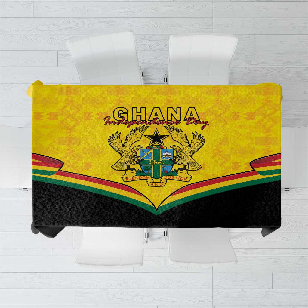 Ghana independence tablecloth with Coat of Arms center and yellow Kente-style pattern