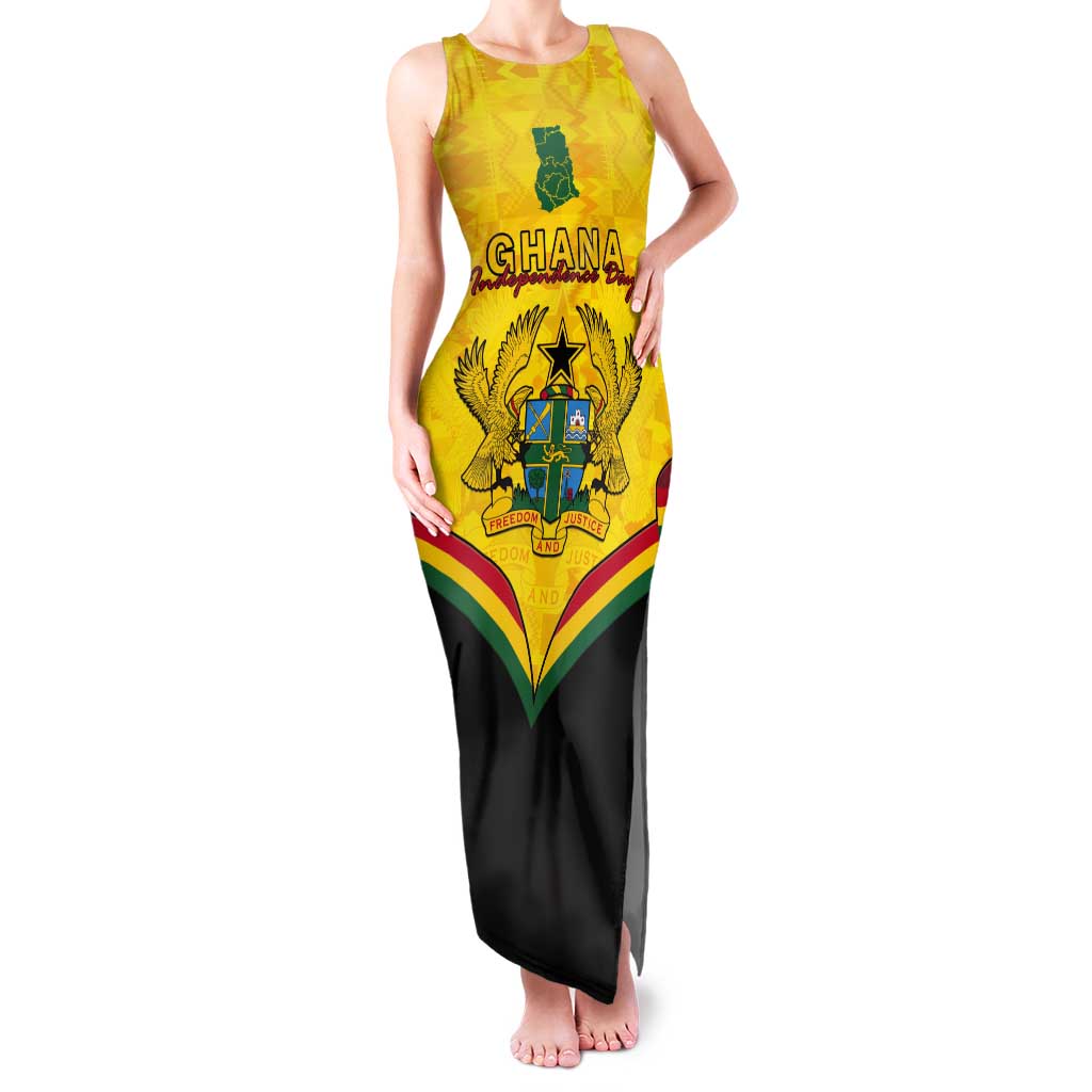 Personalised Ghana Independence Day Tank Maxi Dress Coat Of Arms With Kente Pattern - Wonder Print Shop