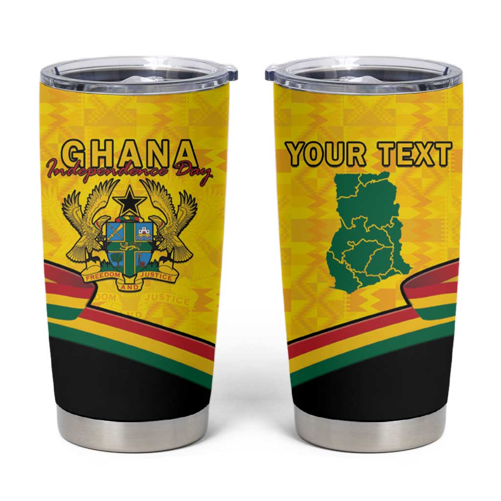 Personalised Ghana Independence Day Tumbler Cup Coat Of Arms With Kente Pattern - Wonder Print Shop