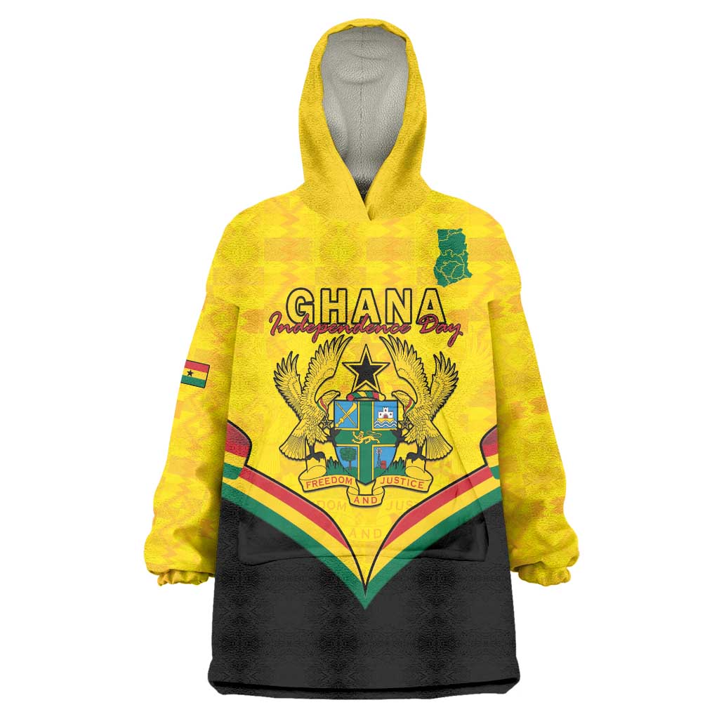 Personalised Ghana Independence Day Wearable Blanket Hoodie Coat Of Arms With Kente Pattern