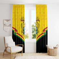 Ghana Independence Day window curtain pair in yellow with coat of arms and Kente pattern