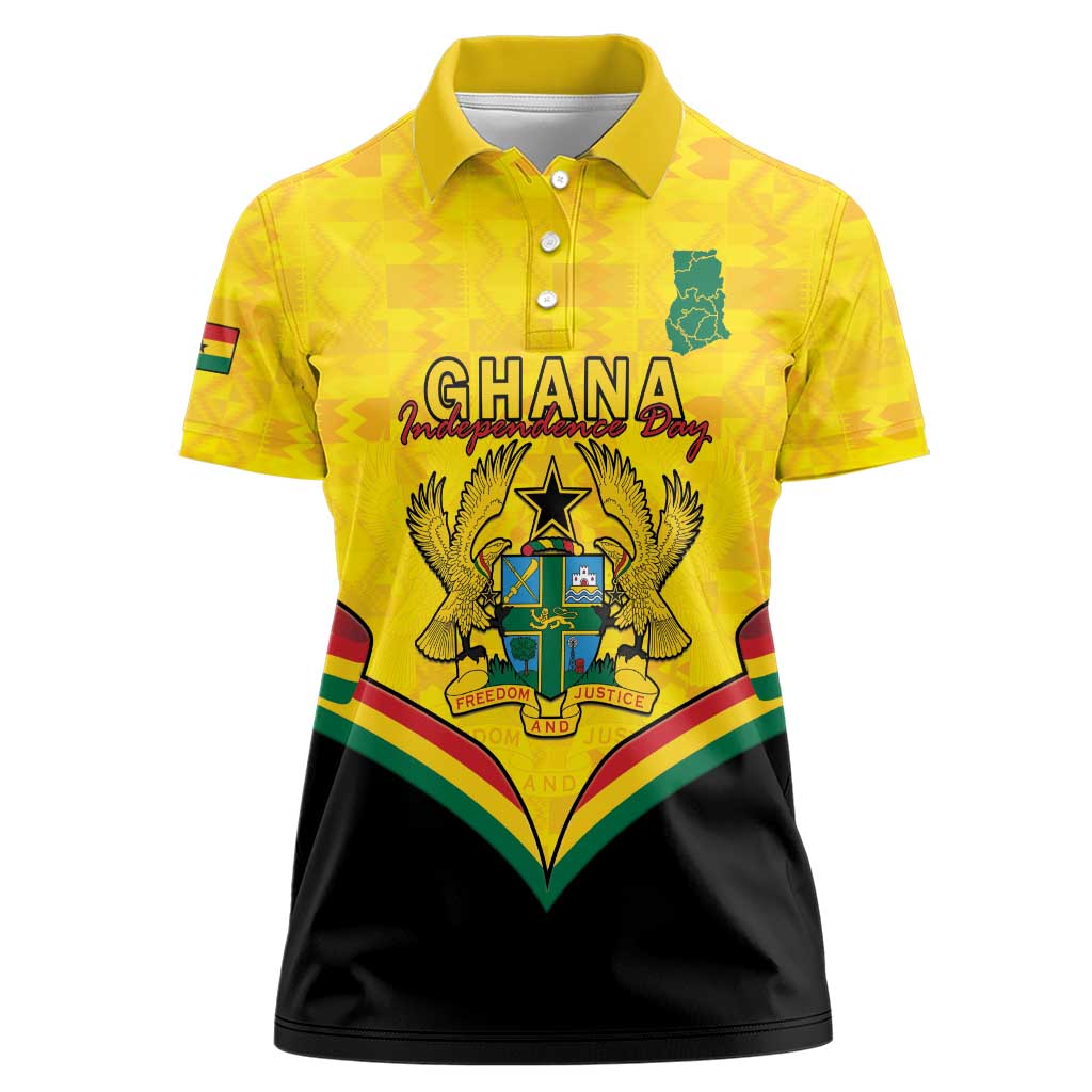 Personalised Ghana Independence Day Women Polo Shirt Coat Of Arms With Kente Pattern - Wonder Print Shop