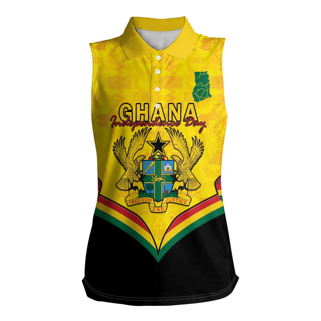 Personalised Ghana Independence Day Women Sleeveless Polo Shirt Coat Of Arms With Kente Pattern - Wonder Print Shop