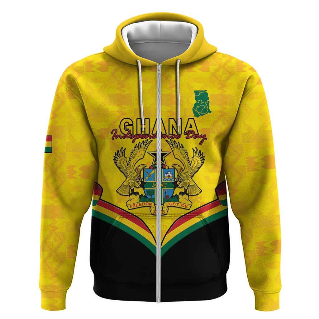 Personalised Ghana Independence Day Zip Hoodie Coat Of Arms With Kente Pattern - Wonder Print Shop