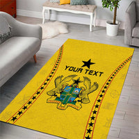 Yellow Ghana football area rug with black stars edge, crest graphic, and "YOUR TEXT"