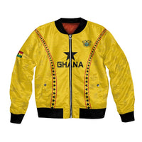 Yellow unisex bomber jacket with black ribbed trim, front zipper, and Ghana emblem/star patch