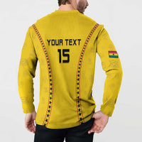 Yellow football button sweatshirt back view with YOUR TEXT 15 and side star trim