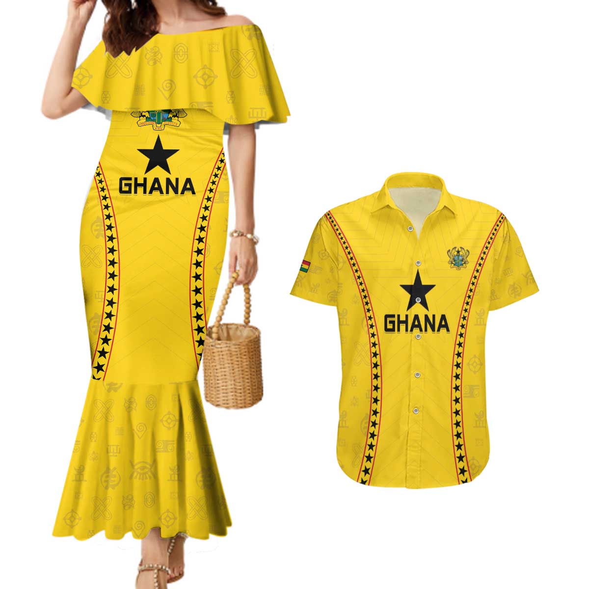 Custom Ghana Football Couples Matching Mermaid Dress and Hawaiian Shirt Go Black Stars