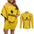 Custom Ghana Football Couples Matching Off Shoulder Short Dress and Long Sleeve Button Shirt Go Black Stars