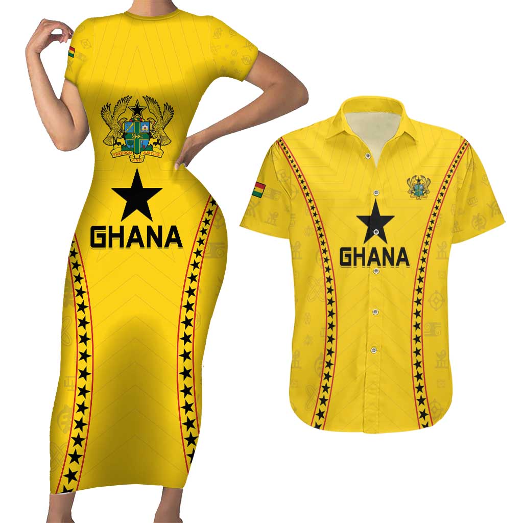 Custom Ghana Football Couples Matching Short Sleeve Bodycon Dress and Hawaiian Shirt Go Black Stars