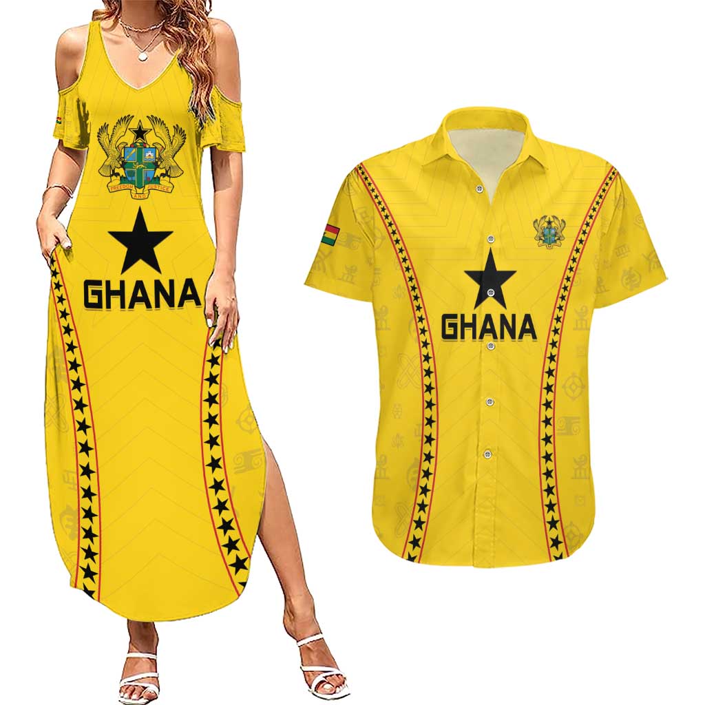 Custom Ghana Football Couples Matching Summer Maxi Dress and Hawaiian Shirt Go Black Stars