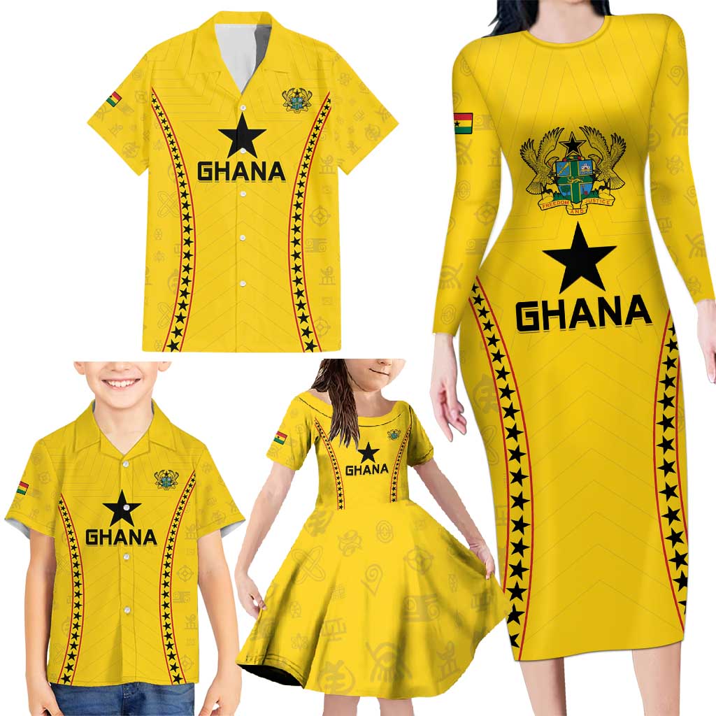 Custom Ghana Football Family Matching Long Sleeve Bodycon Dress and Hawaiian Shirt Go Black Stars