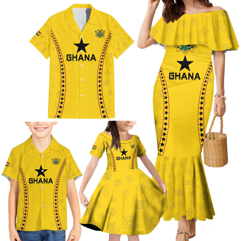 Custom Ghana Football Family Matching Mermaid Dress and Hawaiian Shirt Go Black Stars