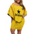 Custom Ghana Football Family Matching Off Shoulder Short Dress and Hawaiian Shirt Go Black Stars