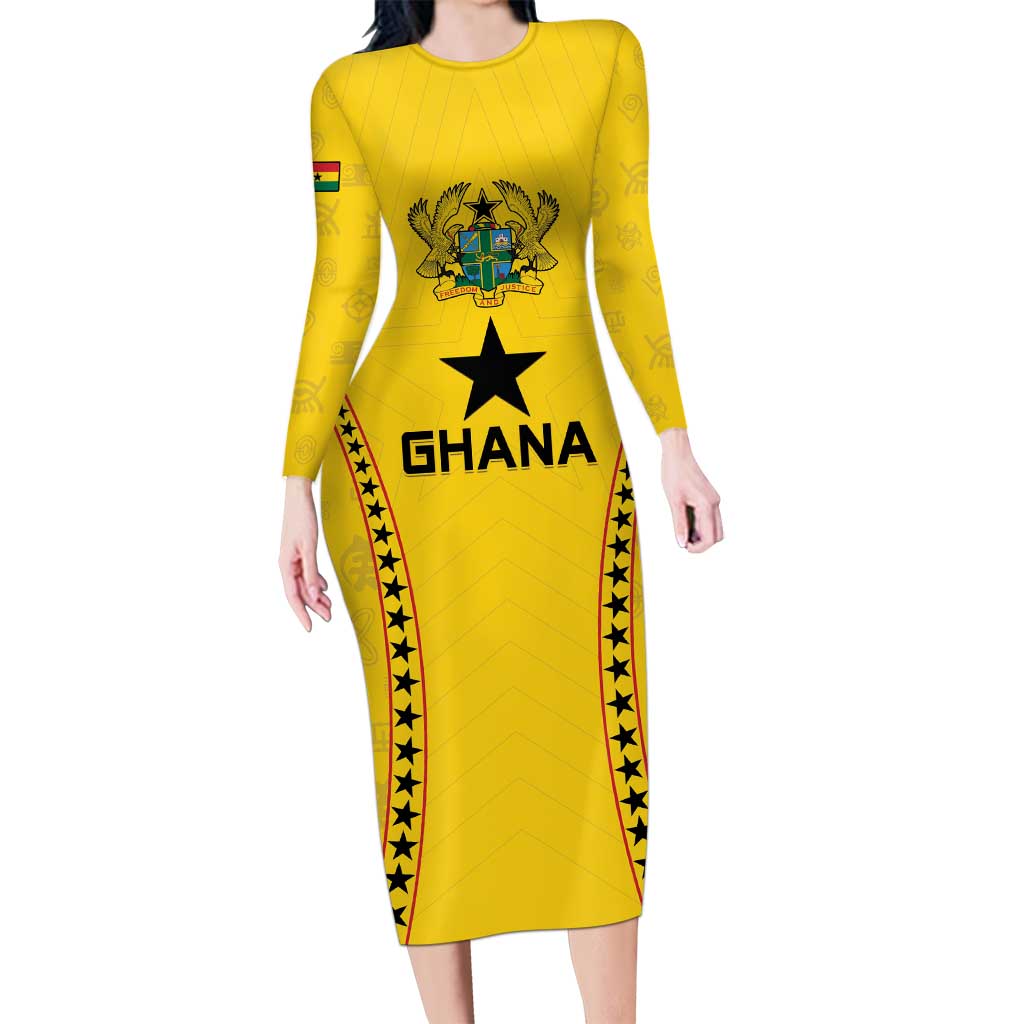 Custom Ghana Football Long Sleeve Bodycon Dress Go Black Stars