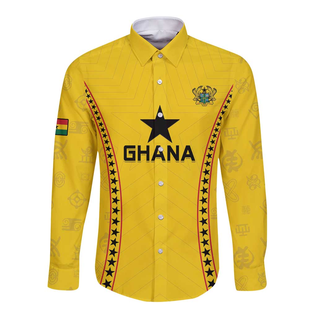 Custom Ghana Football Long Sleeve Button Shirt Go Black Stars