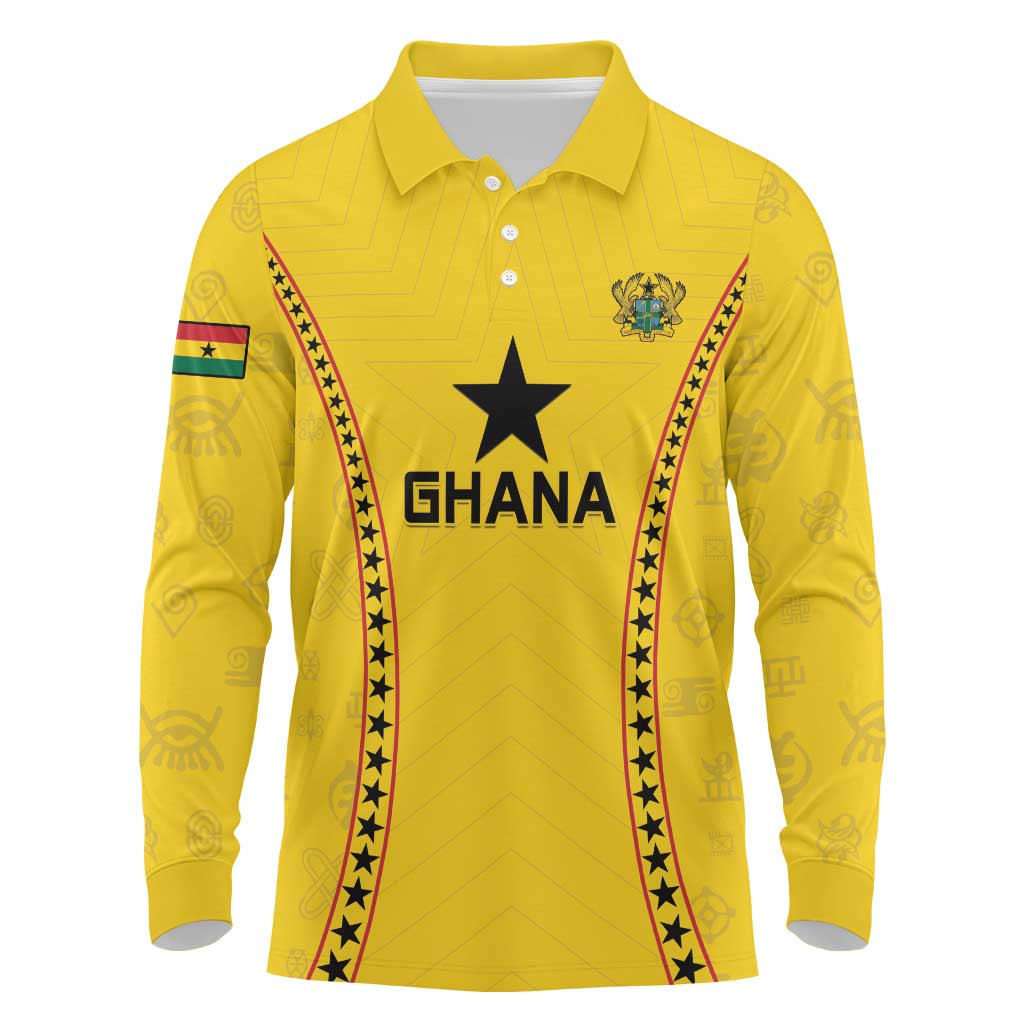 Custom Ghana Football Long Sleeve Polo Shirt Go Black Stars