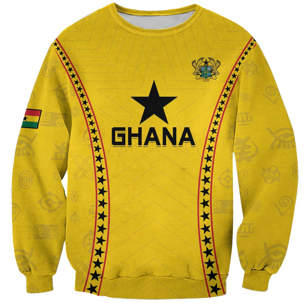 Yellow Ghana football sweatshirt with star graphic, GHANA text, and crest on chest
