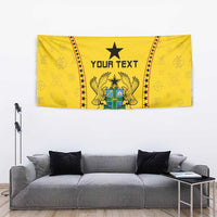 Yellow Ghana tapestry with black star and crest, red star borders; 'YOUR TEXT' in center.