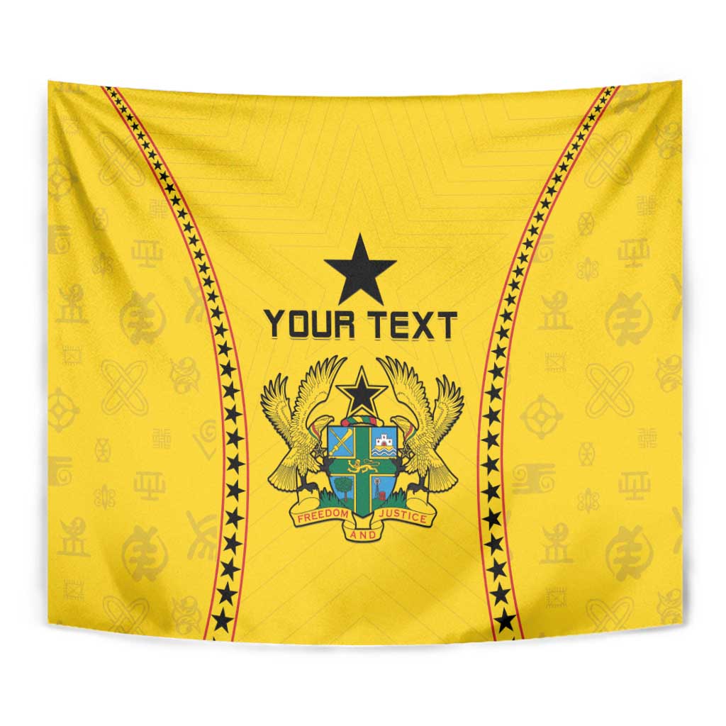 Yellow Ghana football tapestry close view: black star, crest, red star-bordered diagonals; 'YOUR TEXT'.