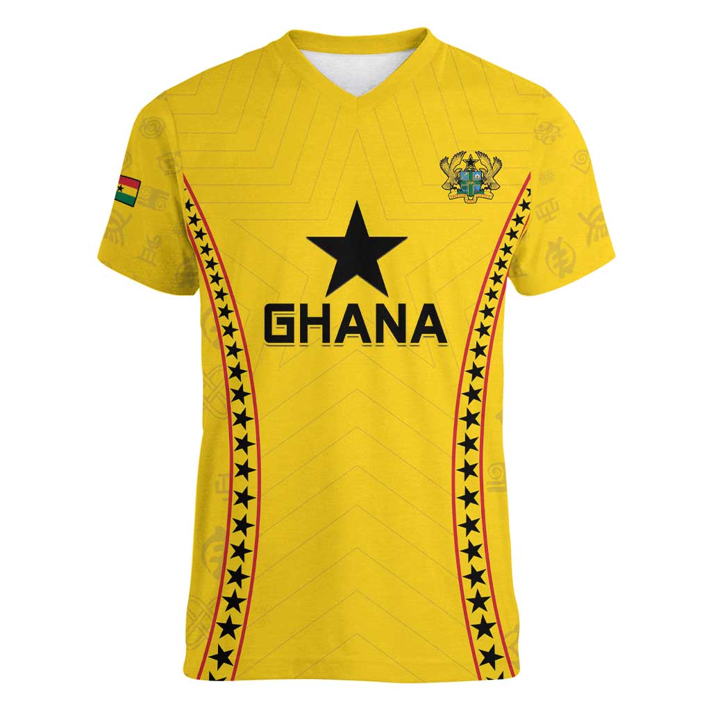 Custom Ghana Football Women V-Neck T-Shirt Go Black Stars - Wonder Print Shop