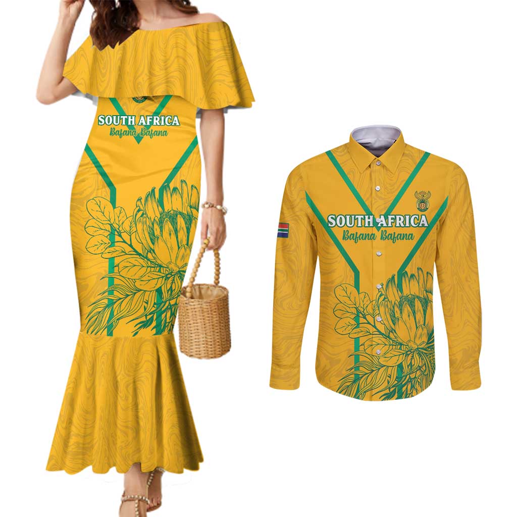 Custom South Africa Soccer Couples Matching Mermaid Dress and Long Sleeve Button Shirt Go Bafana Bafana