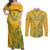 Custom South Africa Soccer Couples Matching Off Shoulder Maxi Dress and Long Sleeve Button Shirt Go Bafana Bafana