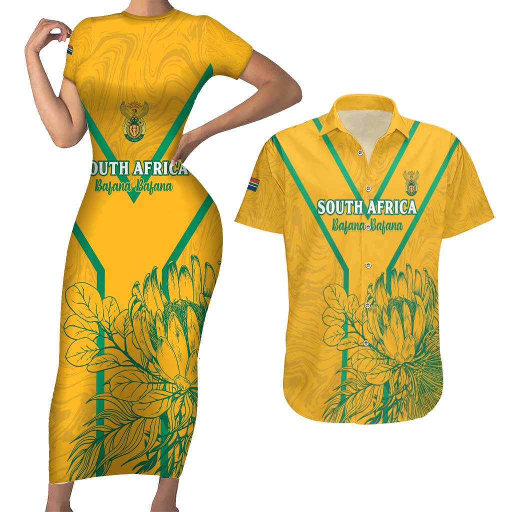 Custom South Africa Soccer Couples Matching Short Sleeve Bodycon Dress and Hawaiian Shirt Go Bafana Bafana