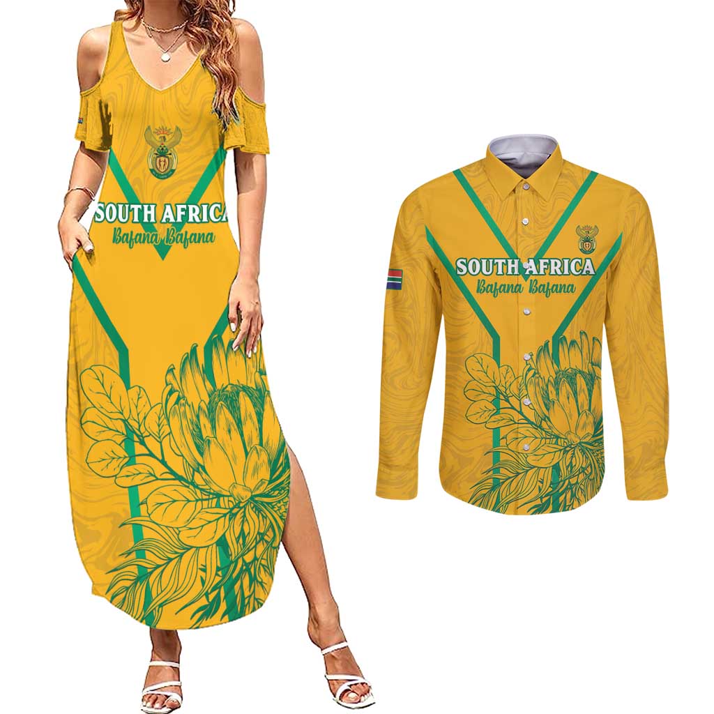 Custom South Africa Soccer Couples Matching Summer Maxi Dress and Long Sleeve Button Shirt Go Bafana Bafana