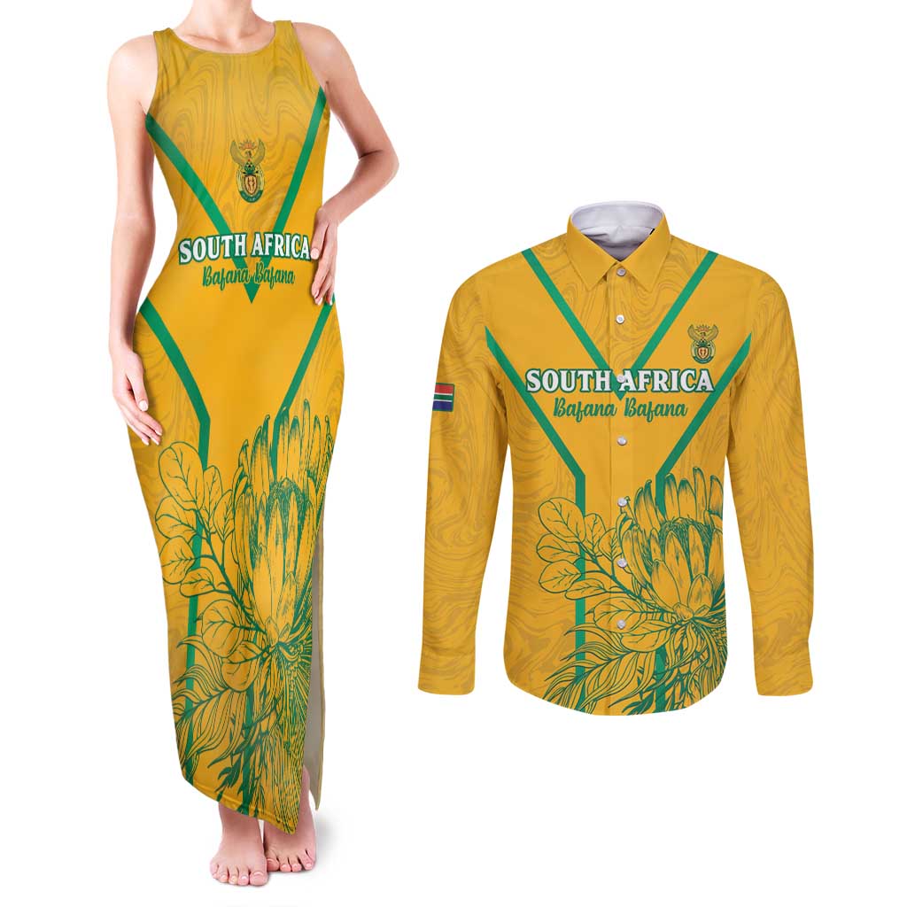 Custom South Africa Soccer Couples Matching Tank Maxi Dress and Long Sleeve Button Shirt Go Bafana Bafana