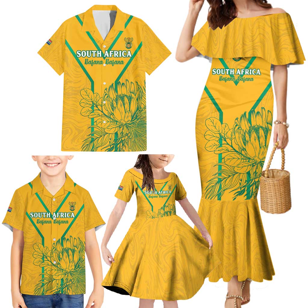 Custom South Africa Soccer Family Matching Mermaid Dress and Hawaiian Shirt Go Bafana Bafana