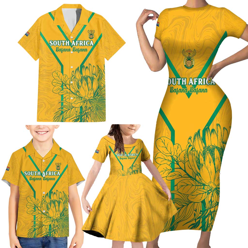 Custom South Africa Soccer Family Matching Short Sleeve Bodycon Dress and Hawaiian Shirt Go Bafana Bafana