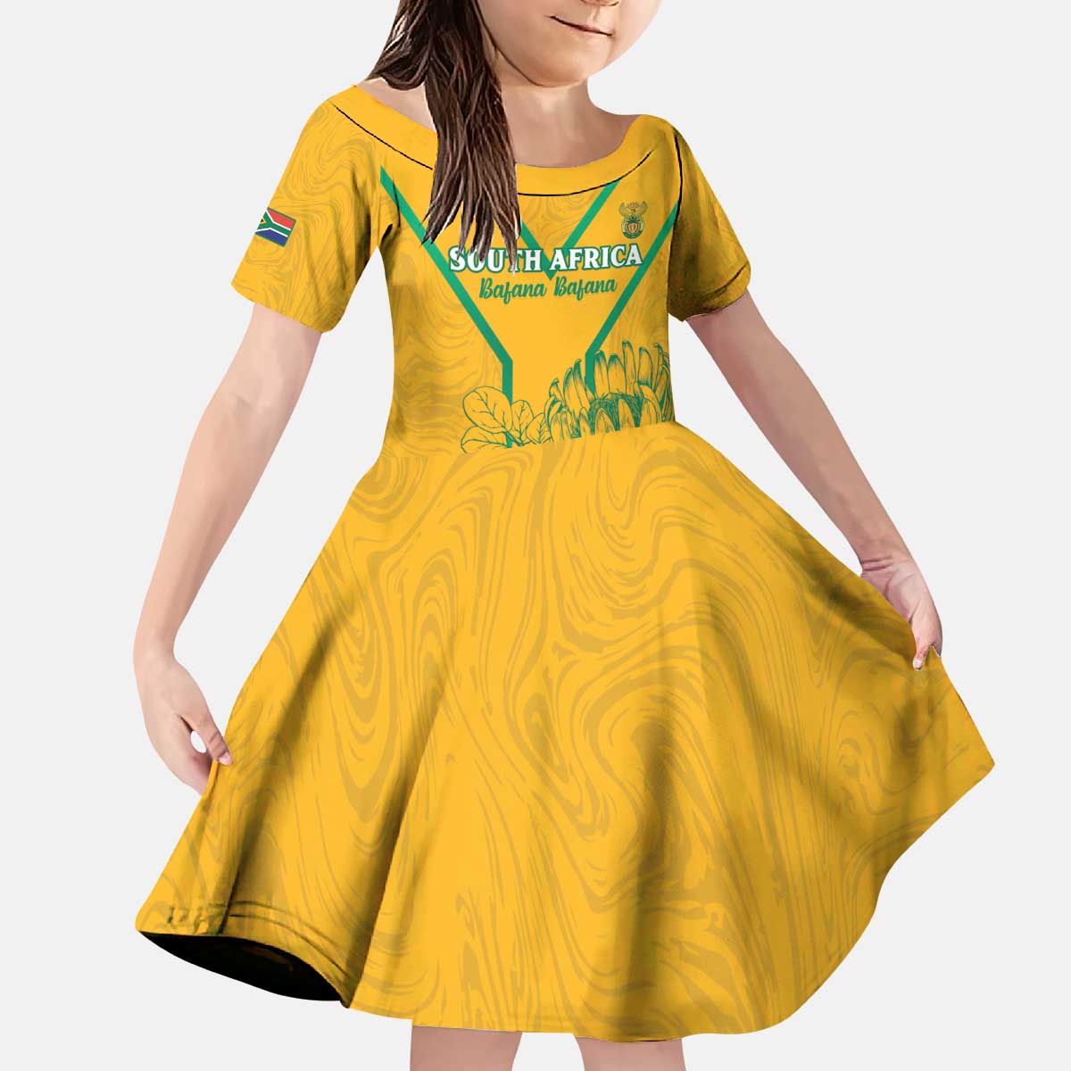 Custom South Africa Soccer Kid Short Sleeve Dress Go Bafana Bafana