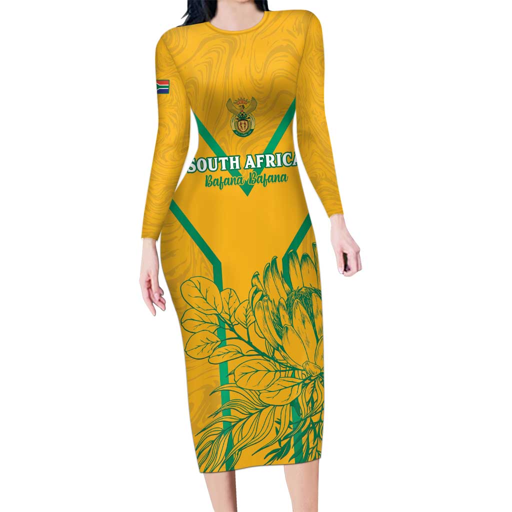 Custom South Africa Soccer Long Sleeve Bodycon Dress Go Bafana Bafana